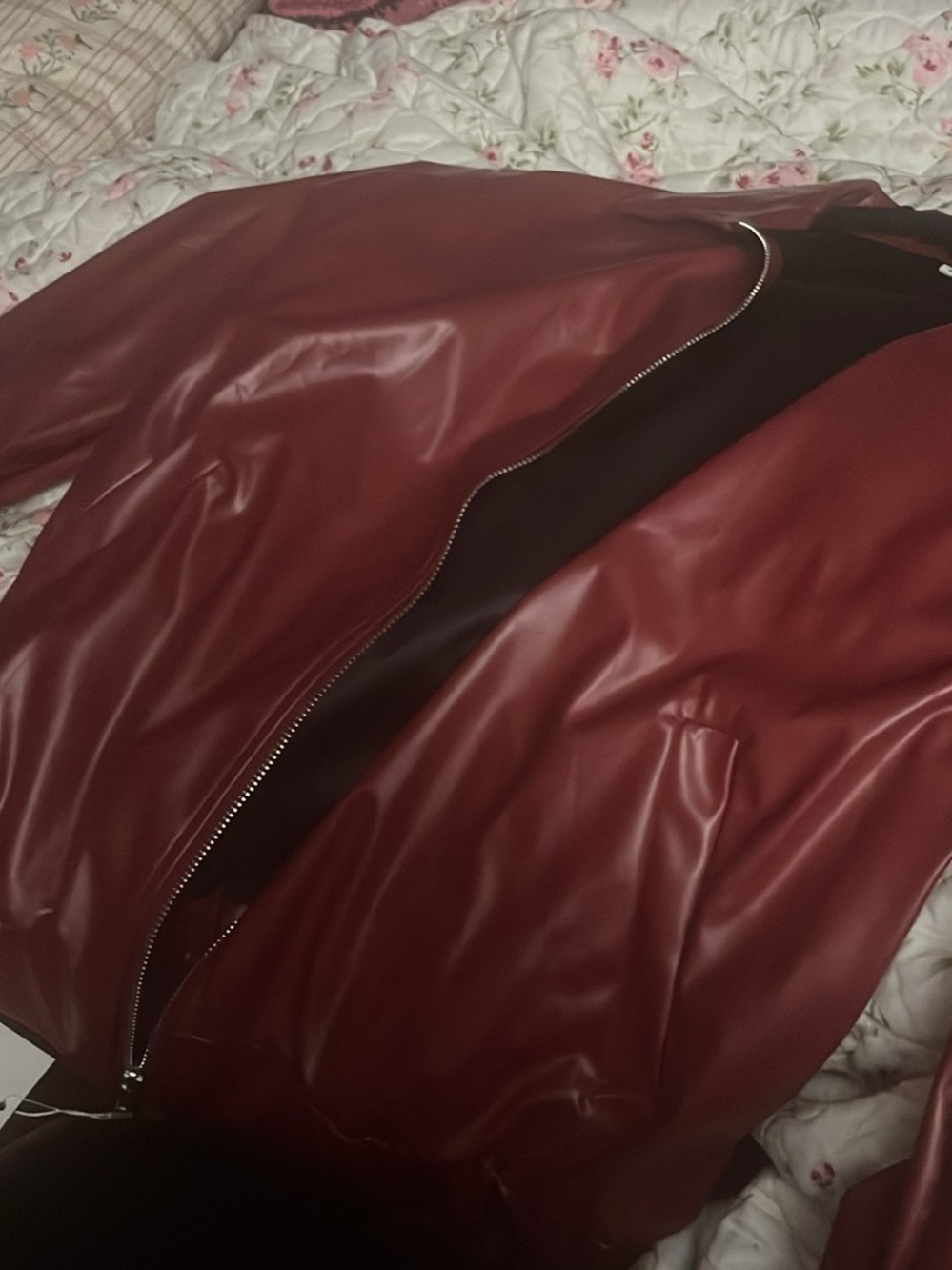 Classic Women's Faux Leather Jacket in Deep Burgundy